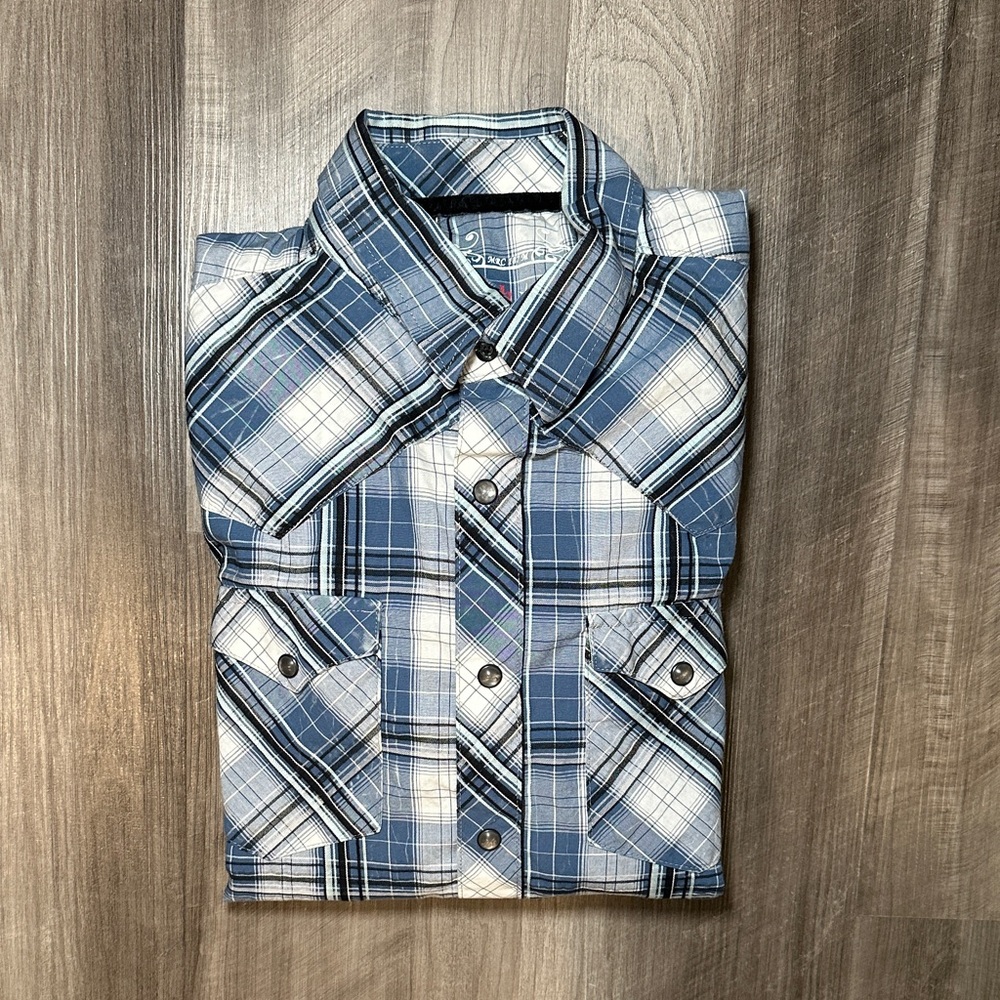 Rock 47 Western Plaid Long Sleeve Pearl Snap Button - Small